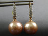 ESTATE .30CT DIAMOND & AAA SOUTH SEA PEARL 14K ROSE GOLD 3D LEVERBACK EARRINGS