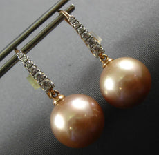 ESTATE .30CT DIAMOND & AAA SOUTH SEA PEARL 14K ROSE GOLD 3D LEVERBACK EARRINGS