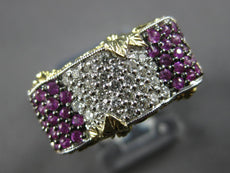 .83CT DIAMOND & AAA PINK SAPPHIRE 18K 2 TONE GOLD MULTI ROW FILIGREE FLOWER RING