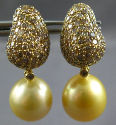 2.70CT CHOCOLATE FANCY DIAMOND & GOLDEN SOUTH SEA PEARL 18K YELLOW GOLD EARRINGS