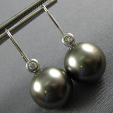 ESTATE .06CT DIAMOND & AAA TAHITIAN PEARL 18K WHITE GOLD ETOILE HANGING EARRINGS