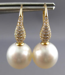 LARGE .45CT DIAMOND & AAA SOUTH SEA PEARL 18KT YELLOW GOLD 3D HANGING EARRINGS