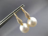 LARGE .45CT DIAMOND & AAA SOUTH SEA PEARL 18KT YELLOW GOLD 3D HANGING EARRINGS