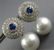 4.70CT DIAMOND & AAA SAPPHIRE & SOUTH SEA PEARL 18KT WHITE GOLD HANGING EARRINGS