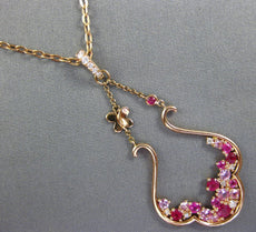 1.90CT DIAMOND & AAA PINK SAPPHIRE & RUBY 14K ROSE GOLD FLOWER TEAR DROP PENDANT