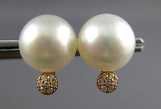 LARGE .10CT DIAMOND & AAA SOUTH SEA PEARL 18KT YELLOW GOLD CLASSIC STUD EARRINGS
