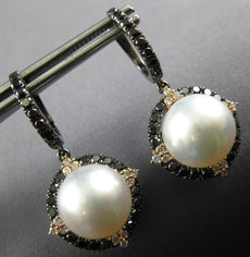 1.64CT WHITE & BLACK DIAMOND & SOUTH SEA PEARL 18KT BLACK GOLD HANGING EARRINGS