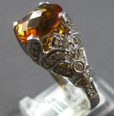 3.9CT DIAMOND & AAA CITRINE 18K WHITE GOLD OVAL & ROUND FILIGREE ENGAGEMENT RING