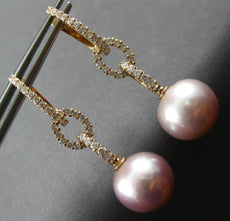 LARGE .81CT DIAMOND & AAA PINK SOUTH SEA PEARL 18KT ROSE GOLD LOVE KNOT EARRINGS