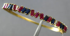 4.53CT DIAMOND & AAA RUBY & SAPPHIRE 14KT YELLOW GOLD FUN CUFF BANGLE BRACELET