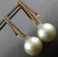 LARGE .79CT DIAMOND & SOUTH SEA PEARL 18KT ROSE GOLD TEAR DROP HANGING EARRINGS