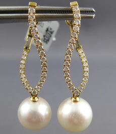 LARGE .70CT DIAMOND & AAA SOUTH SEA PEARL 18KT YELLOW GOLD LOVE HANGING EARRINGS