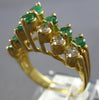 ESTATE 1.46CT DIAMOND & AAA EMERALD 14KT YELLOW GOLD 3D 2 ROW PYRAMID FUN RING