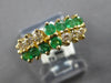 ESTATE 1.46CT DIAMOND & AAA EMERALD 14KT YELLOW GOLD 3D 2 ROW PYRAMID FUN RING