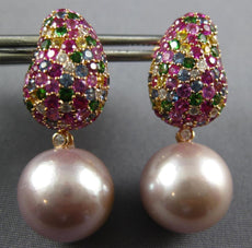 3.77CT DIAMOND & AAA SAPPHIRE & SOUTH SEA PEARL 18KT ROSE GOLD HANGING EARRINGS