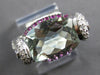 LARGE 6.69CT DIAMOND & AAA GREEN AMETHYST & RUBY 14K WHITE GOLD 3D OVAL FUN RING