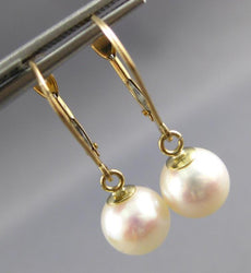 ESTATE AAA SOUTH SEA PEARL 14KT YELLOW GOLD 3D 8MM LEVERBACK HANGING EARRINGS