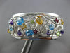 LARGE 22.07CT DIAMOND & MULTI GEM 14KT WHITE GOLD FILIGREE CUFF BANGLE BRACELET