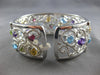 LARGE 22.07CT DIAMOND & MULTI GEM 14KT WHITE GOLD FILIGREE CUFF BANGLE BRACELET