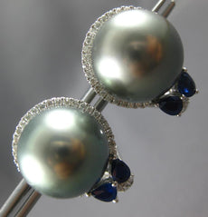1.19CT DIAMOND & AAA SAPPHIRE & TAHITIAN PEARL 18KT WHITE GOLD CLIP ON EARRINGS