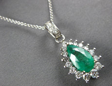 1.96CT DIAMOND & COLOMBIAN EMERALD 14K WHITE GOLD PEAR SHAPE HALO PENDANT #27053