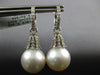 .60CT DIAMOND & SOUTH SEA PEARL 18K WHITE GOLD 3D CLASSIC CROWN HANGING EARRINGS