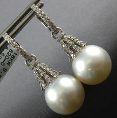 .60CT DIAMOND & SOUTH SEA PEARL 18K WHITE GOLD 3D CLASSIC CROWN HANGING EARRINGS