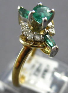 .70CT DIAMOND & AAA EMERALD 14KT 2 TONE GOLD 3D ROUND & MARQUISE FLOWER FUN RING
