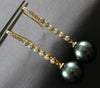 LARGE .35CT DIAMOND & AAA TAHITIAN PEARL 18KT YELLOW GOLD BEZEL HANGING EARRINGS