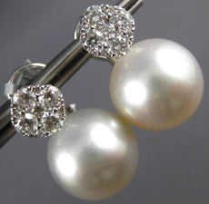 1.65CT DIAMOND & AAA SOUTH SEA PEARL 18KT WHITE GOLD CLUSTER HANGING EARRINGS