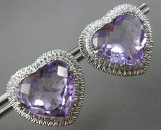 LARGE 25.55CT DIAMOND & AAA AMETHYST 14K WHITE GOLD HEART SHAPE CLIP ON EARRINGS