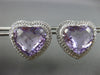 LARGE 25.55CT DIAMOND & AAA AMETHYST 14K WHITE GOLD HEART SHAPE CLIP ON EARRINGS