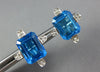 LARGE 10.1CT DIAMOND & AAA BLUE TOPAZ 14KT WHITE GOLD EMERALD CUT STUD EARRINGS