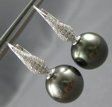 .45CT DIAMOND & AAA TAHITIAN PEARL 18KT WHITE GOLD 3D LEVERBACK HANGING EARRINGS