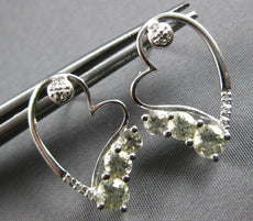 1.32CT DIAMOND & AAA GREEN AMETHYST 14KT WHITE GOLD ROUND HEART HANGING EARRINGS