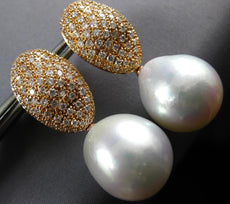 LARGE 2.2CT DIAMOND & AAA SOUTH SEA PEARL 18K ROSE GOLD CLUSTER HANGING EARRINGS
