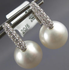 LARGE .61CT DIAMOND & AAA SOUTH SEA PEARL 18K WHITE GOLD HUGGIE HANGING EARRINGS