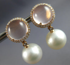 LARGE 12.2CT DIAMOND & AAA PINK QUARTZ & SOUTH SEA PEARL 18KT ROSE GOLD EARRINGS