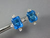 LARGE 10.1CT DIAMOND & AAA BLUE TOPAZ 14KT WHITE GOLD EMERALD CUT STUD EARRINGS