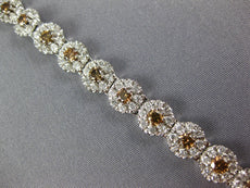 5.05CT WHITE & MOCHA DIAMOND 18K WHITE GOLD 3D MULTI FLOWER LOVE TENNIS BRACELET