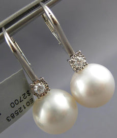 LARGE .17CT DIAMOND & AAA SOUTH SEA PEARL 18KT WHITE GOLD 3D HANGING EARRINGS