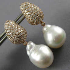 2.50CT DIAMOND & AAA SOUTH SEA PEARL 18K ROSE GOLD 3D TEAR DROP HANGING EARRINGS