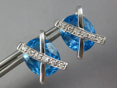 LARGE 11.31CT DIAMOND & AAA BLUE TOPAZ 14KT WHITE GOLD OVAL X LOVE STUD EARRINGS