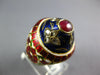 1.21CT ROSE CUT DIAMOND & AAA RUBY & ENAMEL 22KT YELLOW GOLD 3D HANDCRAFTED RING