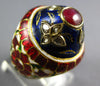1.21CT ROSE CUT DIAMOND & AAA RUBY & ENAMEL 22KT YELLOW GOLD 3D HANDCRAFTED RING