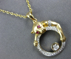 .15CT DIAMOND & AAA RUBY 14K YELLOW GOLD CIRCULAR HAPPY PANTHER FLOATING PENDANT