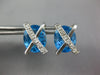 LARGE 11.31CT DIAMOND & AAA BLUE TOPAZ 14KT WHITE GOLD OVAL X LOVE STUD EARRINGS