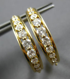 ESTATE 1.0CT DIAMOND 14KT YELLOW GOLD CLASSIC GRADUATING HOOP HANGING EARRINGS