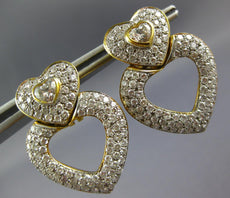 ESTATE LARGE 3.50CT DIAMOND 18K 2 TONE GOLD HEART SHAPE CLIP ON HANGING EARRINGS