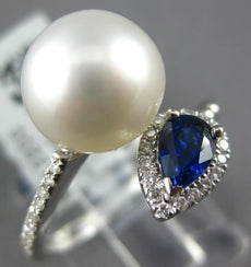 .57CT DIAMOND & AAA SAPPHIRE & SOUTH SEA PEARL 18KT WHITE GOLD PEAR SHAPE RING